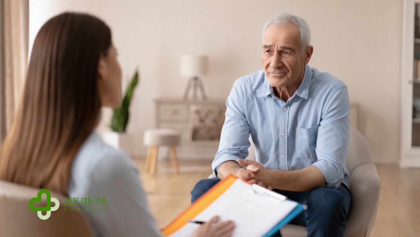 Пожилой мужчина на приёме у терапевта